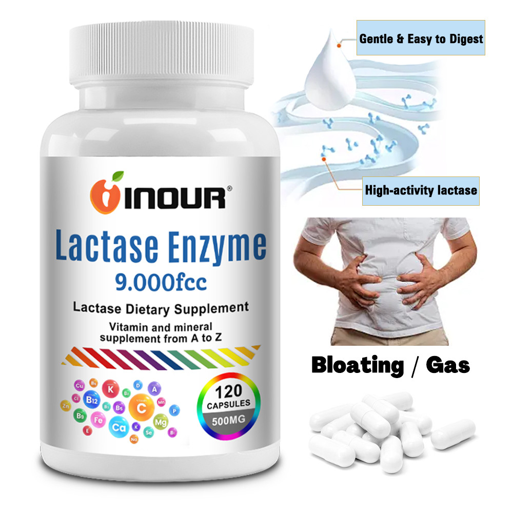 INOUR Lactase Enzyme 9000 FCC 30 To 120 Capsules - เอนไซม์ย่อยน้ำตาลนม​ ลดท้องอืด​ และ ช่วยย่อยอาหาร