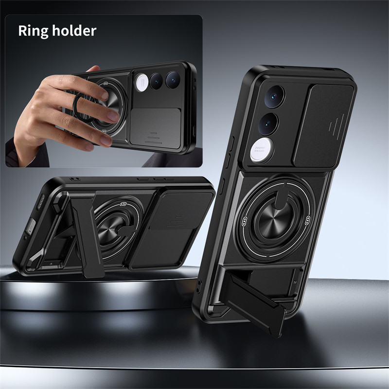 ฝาครอบกล้องเคสโทรศัพท์พร้อมขาตั้งปลอกสําหรับ Vivo V70 FE V60 V50 Lite V29 Pro 5G 4G Case กันกระแทกหรูหราฝาหลัง