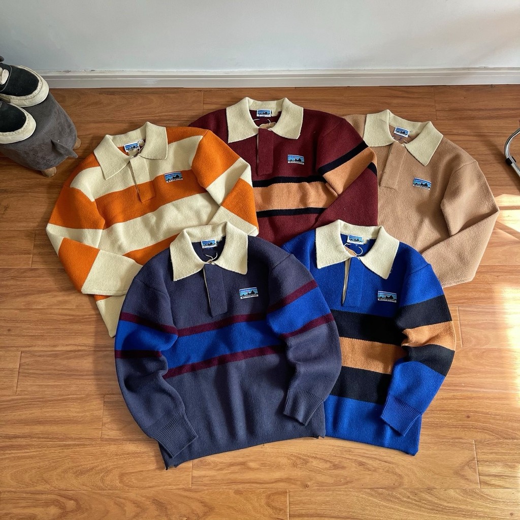 X QB4 Patagonia Retro Long-Sleeved Polo เสื้อกันหนาวผู้ชายเสื้อกันหนาวคู่ 100