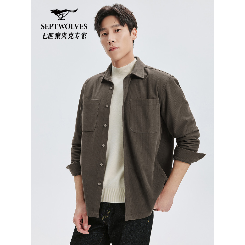 [รอย] Seven Wolves Long-Sleeved Shirt Jacket Men Autumn New Product Loose Shirt Outer Style Trend Ja