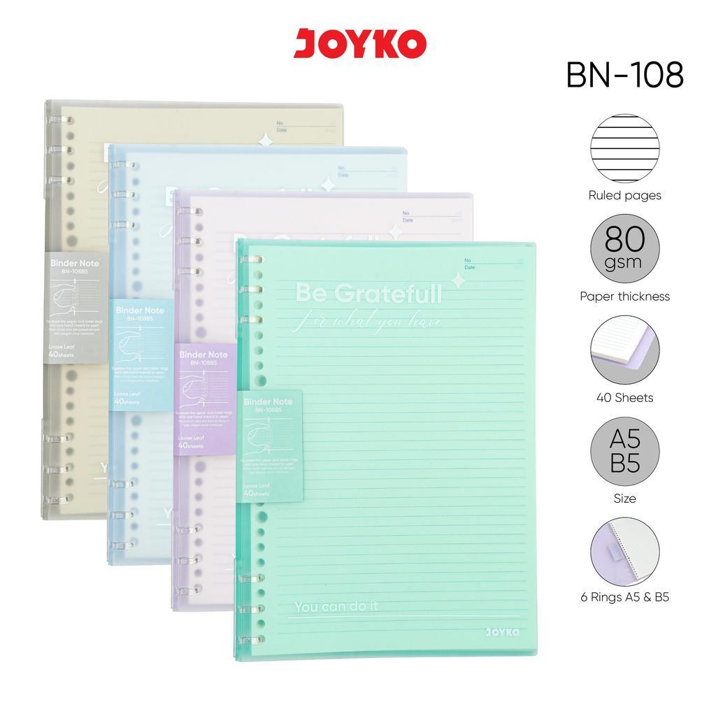 Binder Note A5 Joyko BN-108A5 6 แหวนฝาครอบพลาสติก Aesthetic / Binder A5 ปกอ่อน / Binder Book A5