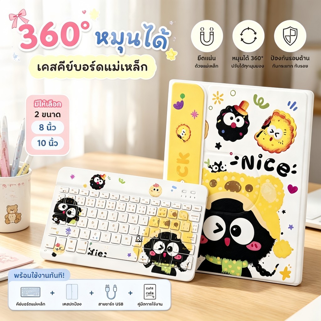 [ไทย+อังกฤษ] เคส iPad + แป้นพิมพ์ไทย ใช้ได้กับ iPad Gen10/11 A16 Pro11 M4/M5 Air11 Air4/5/6 Mini 6/7 Gen7/8/9