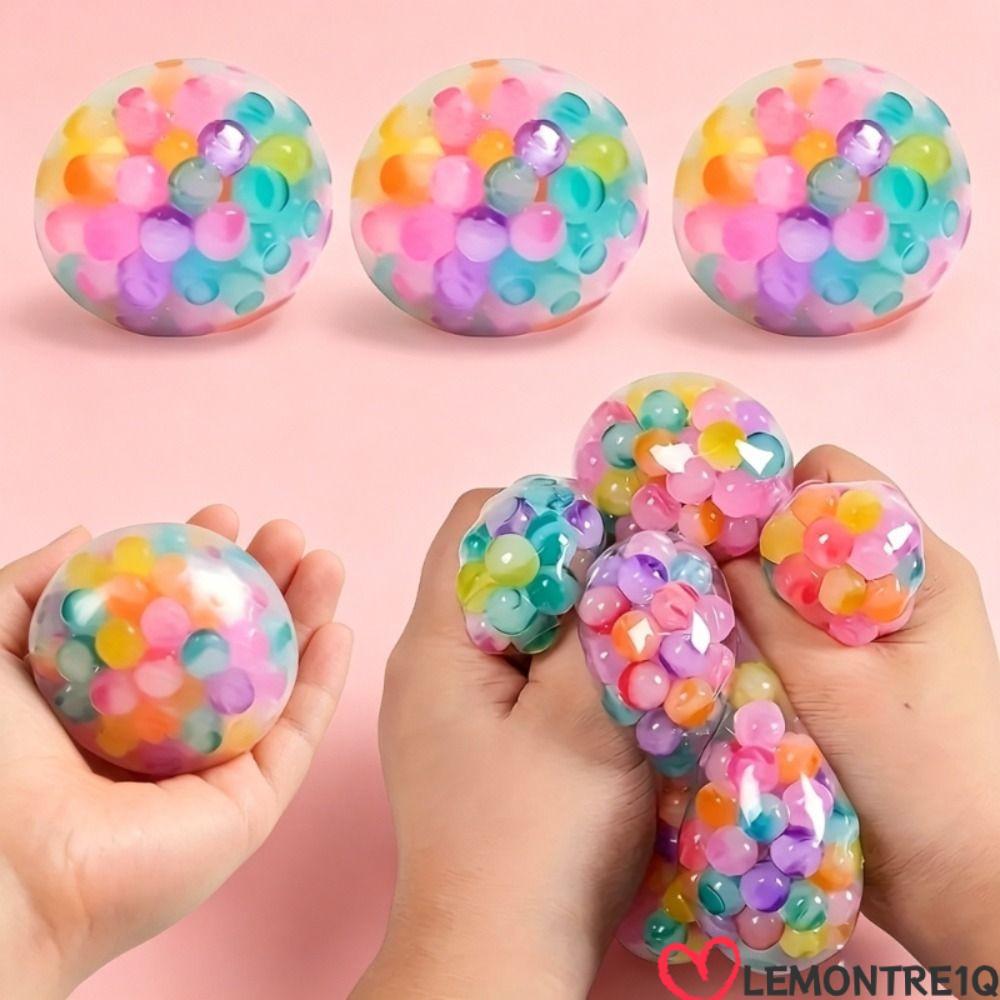 LEMONTREE Squishy Stress Ball, Squishy Soft Rainbow Bead Stress Ball, TPR Sensory Fidget Ball Party 