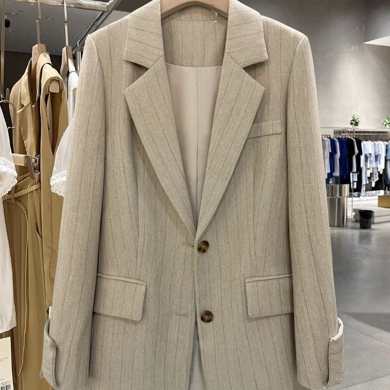 Light Khaki Striped Early Spring Blazer ผู้หญิง 2026 สไตล์ใหม่เกาหลี Casual All-Match อินเทรนด์ Blaz