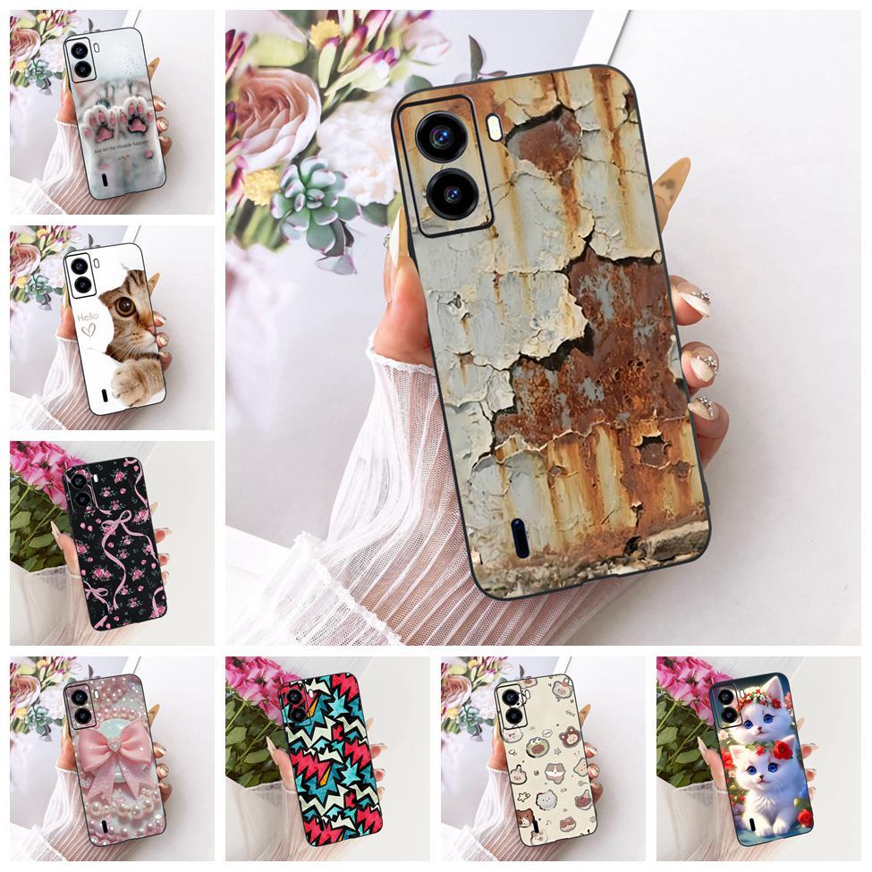 ไม่มีลายนิ้วมือสําหรับ Tecno Pop 6 กรณีซิลิโคนแมวน่ารักหรูหราดอกไม้ Cool ทาสีปลอกนุ่มสําหรับ Pop 6 T