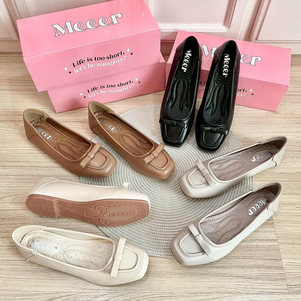รองเท้าคัตชูผู้หญิง Meeer Lady Charlotte รุ่นหนังเรียบ รองเท้าโบว์ ทรงบัลเล่ห์ พื้นนิ่ม ใส่สบาย