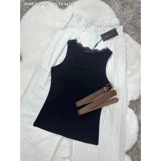 พร้อมส่ง S-XL⚡️RM 9158 ชุดเซ็ตผู้หญิง เสื้อยืดสีดำแต่งลูกไม้+กางเกงขายาวสีขาวลายริ้ว #สไตล์สาวเวียด2026
