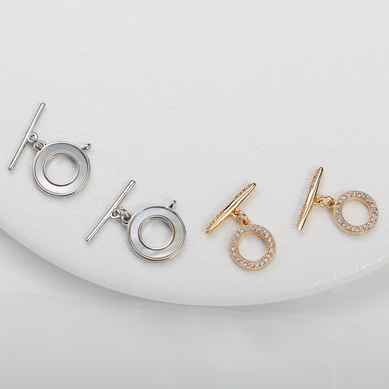 14K Gold Clad สี Retention รอบ 13M ฝังเพทาย IQ หัวเข็มขัดสร้อยคอสร้อยข้อมือ OT หัวเข็มขัดแขวนการเชื่