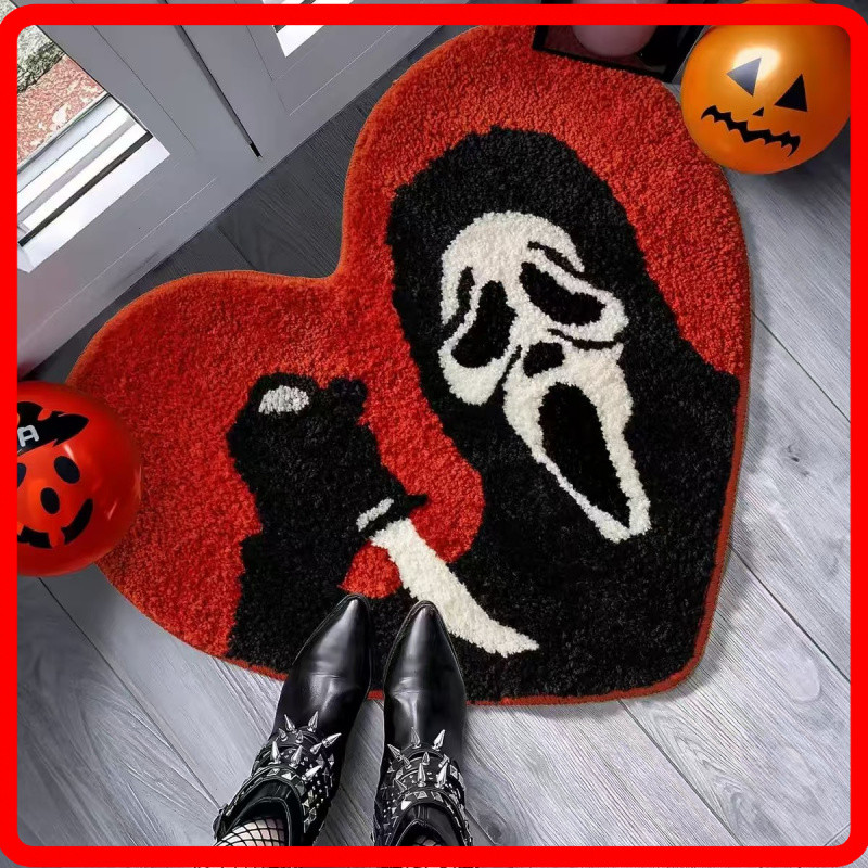 Fux Cshmere Floor Mt Wth Pumpkn, Skull, Nd Bt Desgns, Esy-Cre Crpet สําหรับห้องนอน Nd Lvng Room