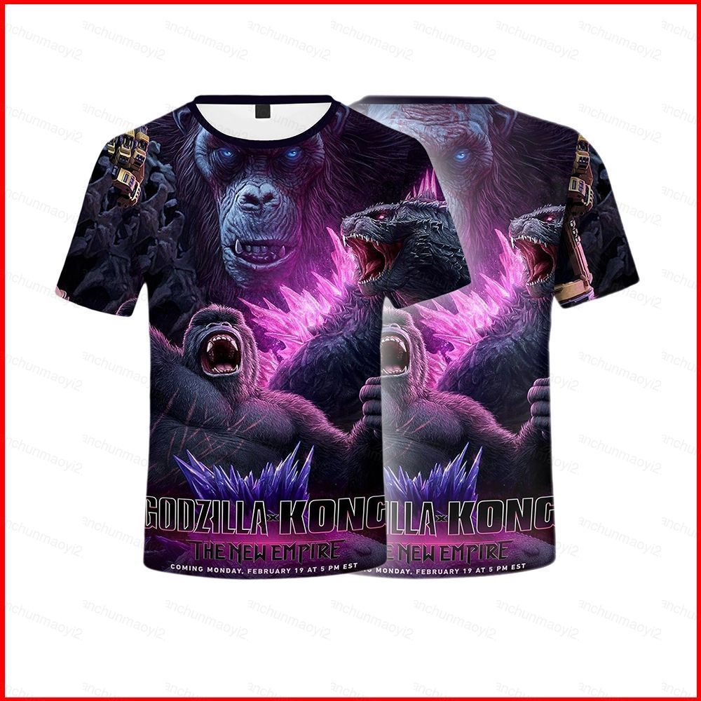 DC2 Godzilla vs Kong 2 The New Empire คอสเพลย์ผ้า 3D ฤดูร้อนเสื้อยืดอะนิเมะแขนสั้นด้านบน