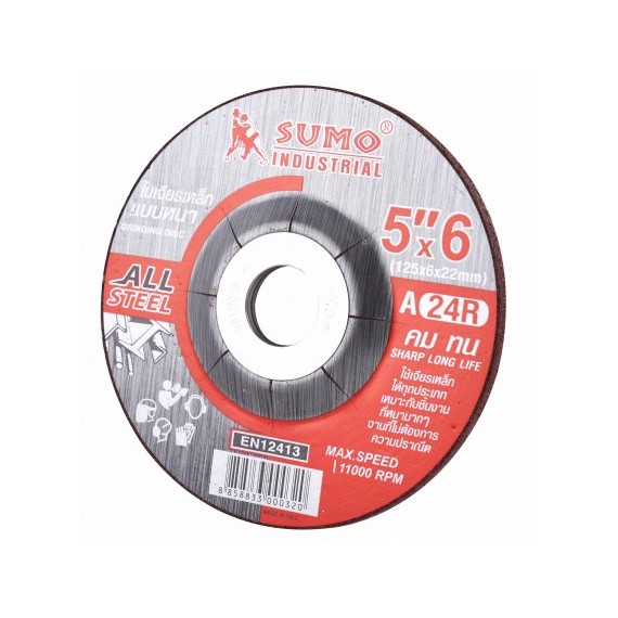ใบเจียรเหล็ก SUMO 5"x6 (125x6mm) A24R สีแดง หนา แผ่นเจียร์ ใบเจียร์ แผ่นเจียร bonus