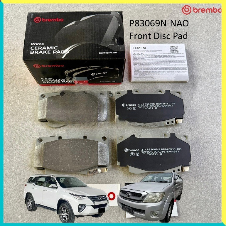 Brembo P83069N-NAO ผ้าเบรคหน้า Toyota hilux vigo Kun25 Kun26 รุ่นเก่า (depan)