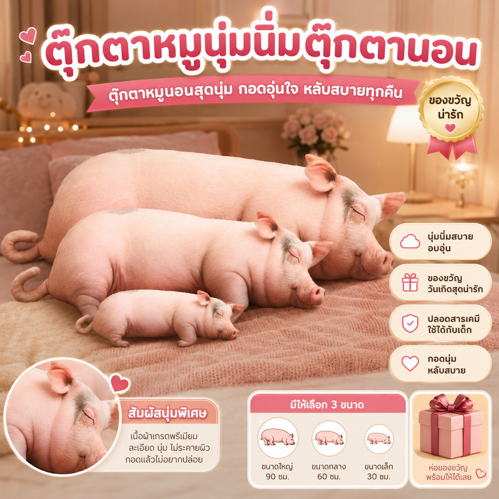 ✨หมอนหมู AI ตุ๊กตาหมูนุ่มนิ่ม ตุ๊กตานอน สำหรับนอนกอด 13/4/60/80 ของขวัญวันเกิด นุ่มสบาย