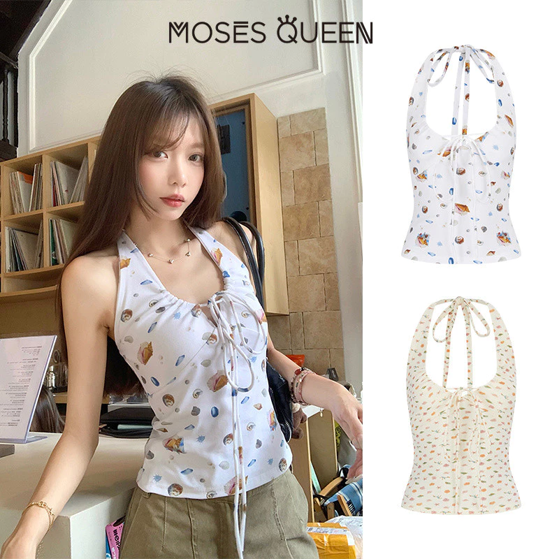 MOSESQUEEN สาวเซ็กซี่ล้วนๆลดอายุและพิมพ์เปลือกเปลือยออกแบบที่ไม่มีสายหนังคล้องคอไม่มีสายหนังเปลือยแจ๊กเก็ตฤดูร้อนสําหรับผู้หญิง #63886