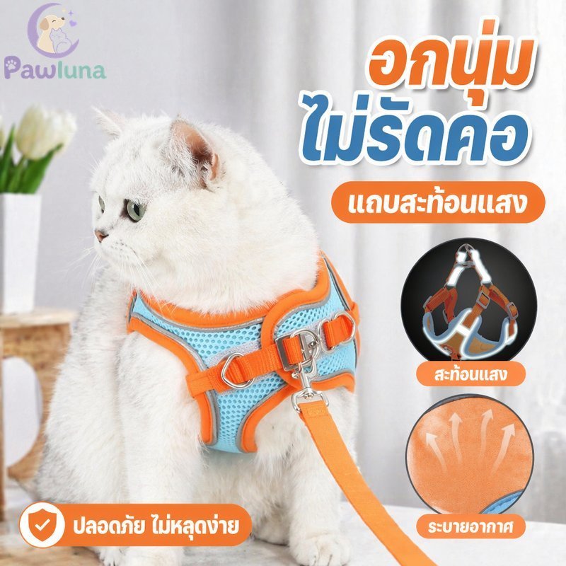 สายรัดแมวสายจูงสะท้อนแสงปรับเสื้อกั๊กนุ่มหนีหลักฐานสัตว์เลี้ยงเดินปกชุด