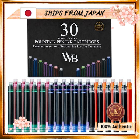 SHIPS FROM JAPAN Wordsworth & Black 30-Pack Fountain Pen Ink Refills - Assorted Ink Cartridges (Set 