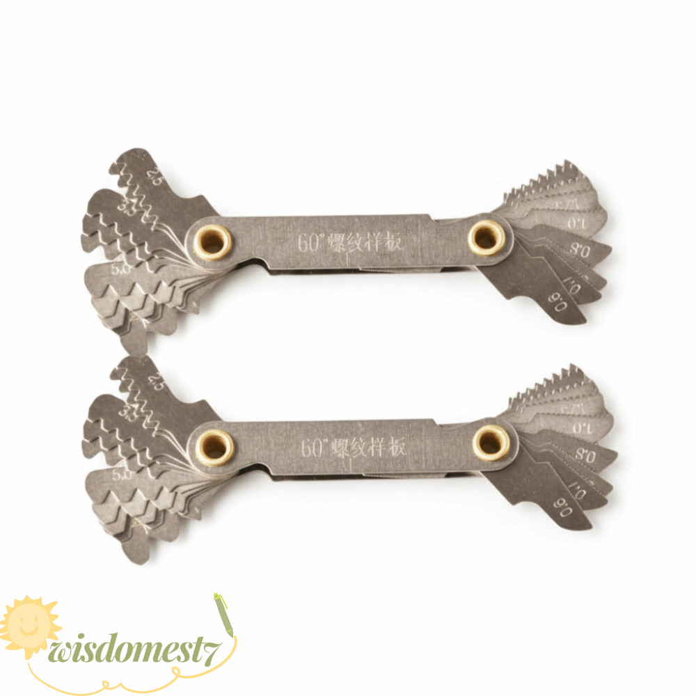 WISDOM 2 ชิ้นสกรู Pitch Gauge, เหล็กคาร์บอนเมตริก 60 องศา Thread Pitch Gauge, Precision Cutting Gaug