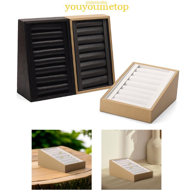 YOUYO Delicate PU Leather Jewelry Organizer 7 Slots Stand Holder for Rings and Studs