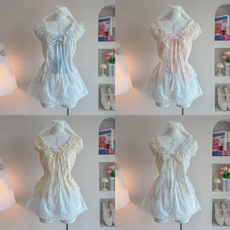 Flower Two tone เสื้อแขนตุ๊กตาแต่ง 2 เลเยอร์ กระโปรงลูกไม้ปัก น่ารัก t81+t66