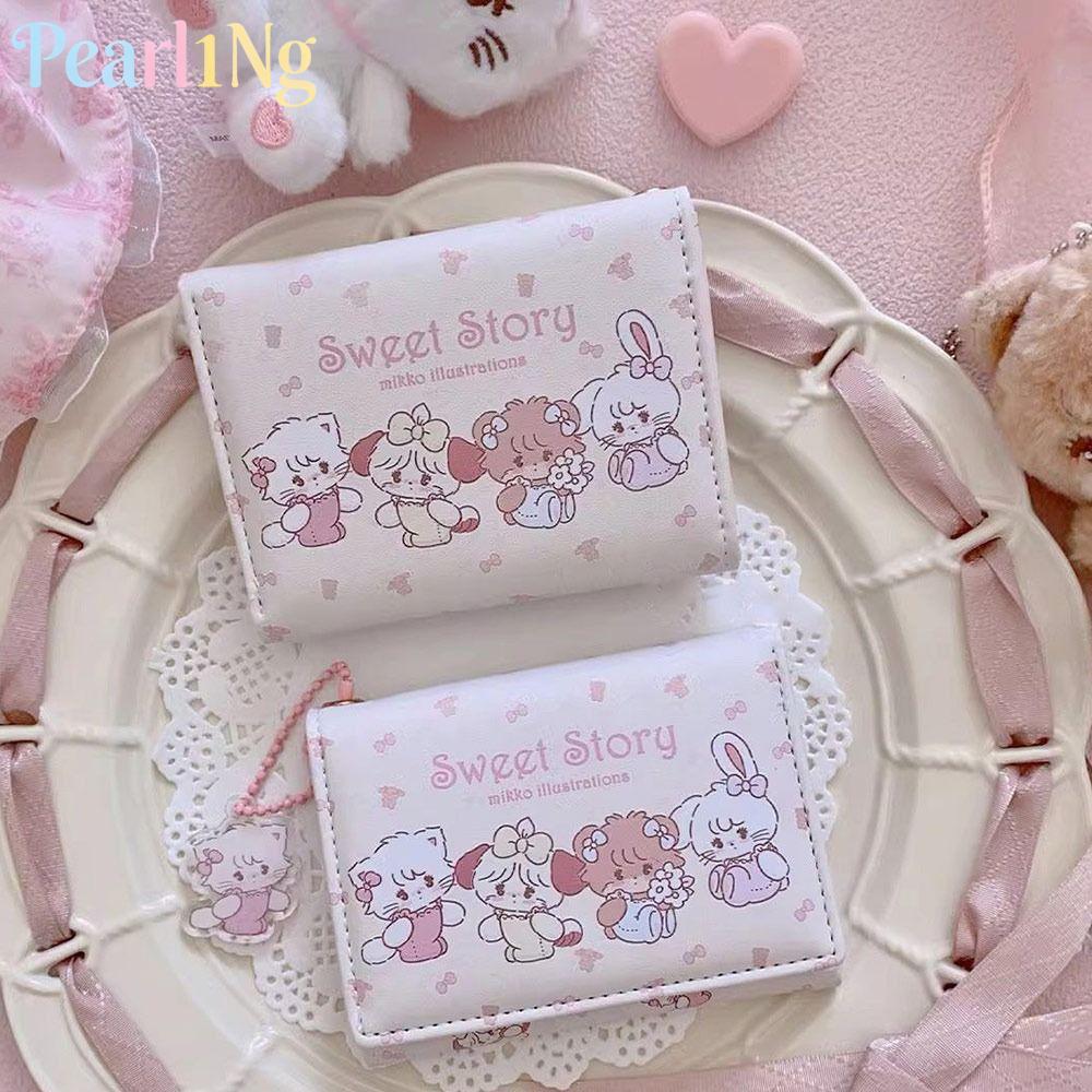 PEARLTH กระเป๋าสตางค์ใบสั้น, กระเป๋าใส่เหรียญหนัง PU ลายการ์ตูน, กระเป๋าใส่บัตร Mikko แบบพกพาผู้หญิงเด็กผู้หญิง