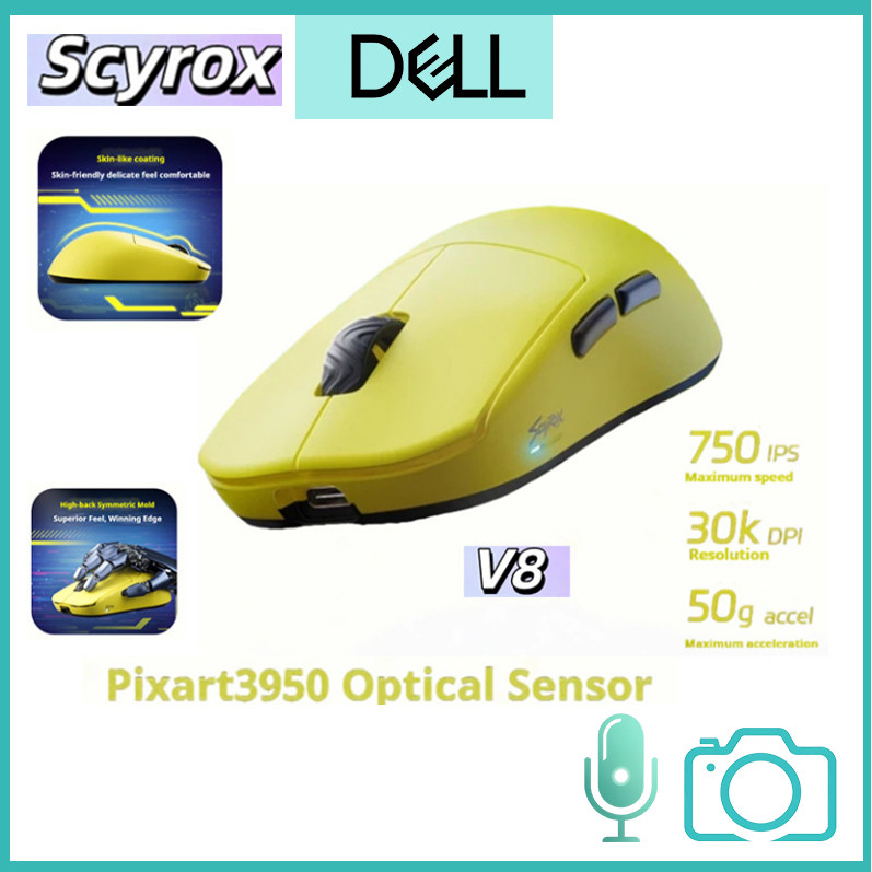 SCYROX V8 เมาส์ไร้สาย 30000DPI PAW3395 เมาส์สําหรับเล่นเกมการเชื่อมต่อโหมดคู่