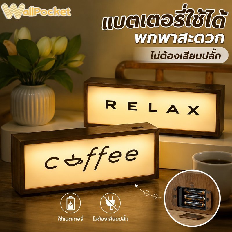 โคมไฟตั้งโต๊ะ ไฟกลางคืน LED ไม้สน อะคริลิค ลายกาแฟ ใช้แบตเตอรี่ แต่งห้องนอน คาเฟ่ บาร์