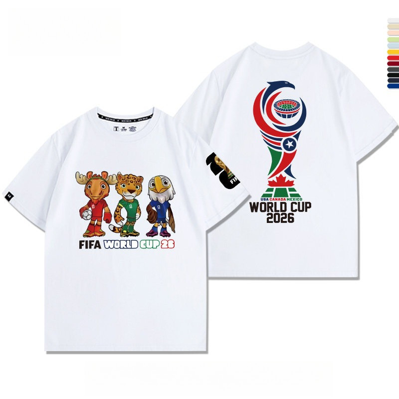 2026 FIFA World Cup Mascot Graphic Cotton T-Shirt Unisex Summer Tee USA Mexico Canada Fan Shirt