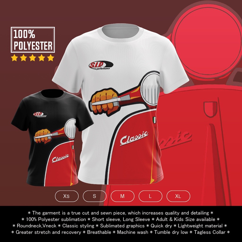 Sip Classic Scooter Performance Tshirt พิมพ์คุณภาพสูงผ้า Jersey