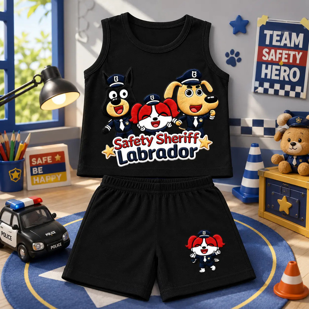 ชุดเซ็ตเด็ก เสื้อกล้าม+กางเกง ลายตำรวจการ์ตูน Police Dog Safety Sheriff สำหรับเด็กผู้ชาย ผ้าเย็น ใส่สบาย พร้อมส่ง COD