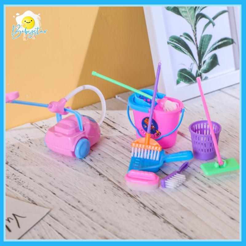 [Inthehot-t] 9 ชิ้น Mini Mop ของเล่นทําความสะอาดชุดเครื่องมือบ้านตุ๊กตาทําความสะอาดของเล่น [ใหม่]