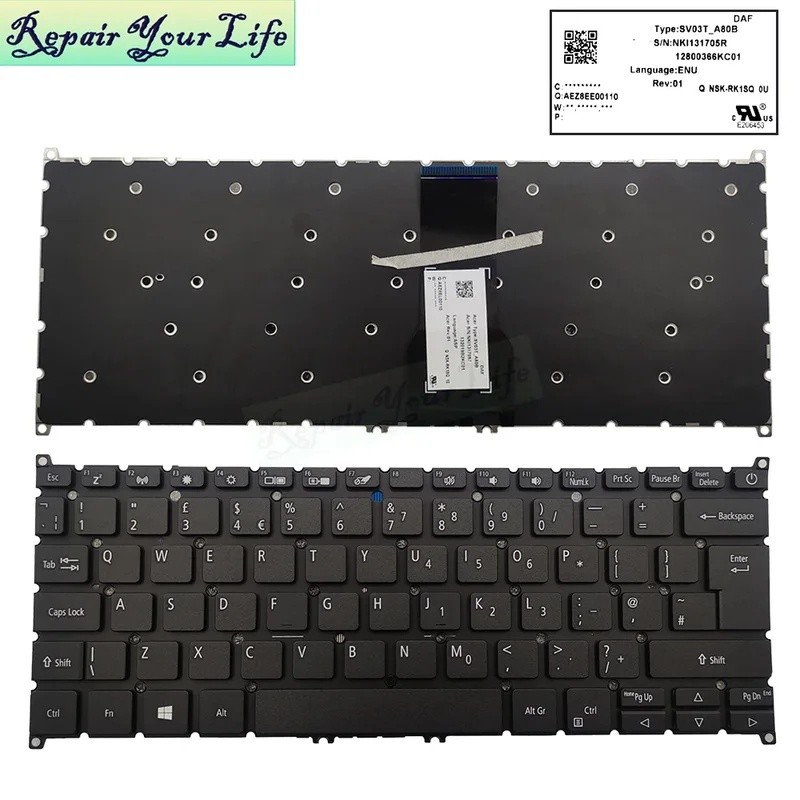SP513 UK ES Latin French AZERTY คีย์บอร์ดสําหรับ Acer Spin 5 N17W6 N17W7 SP513-52N 52NP SP513-53N SP