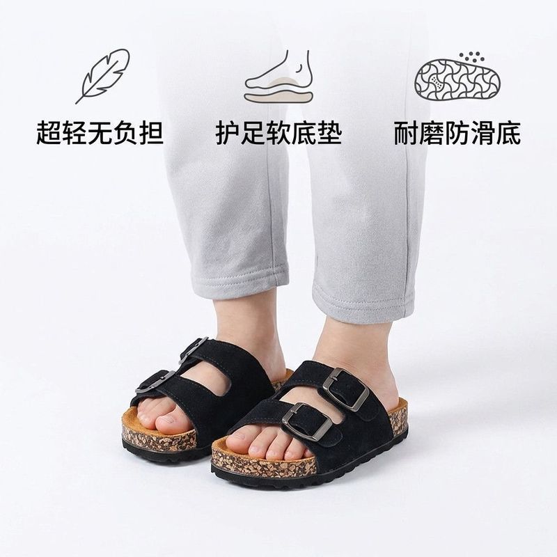 黑色儿童勃肯鞋夏季男女童软木底防滑外' 穿凉拖鞋中大童百搭凉拖鞋Children's Boken shoes for summer, men and girls wearing casual one-