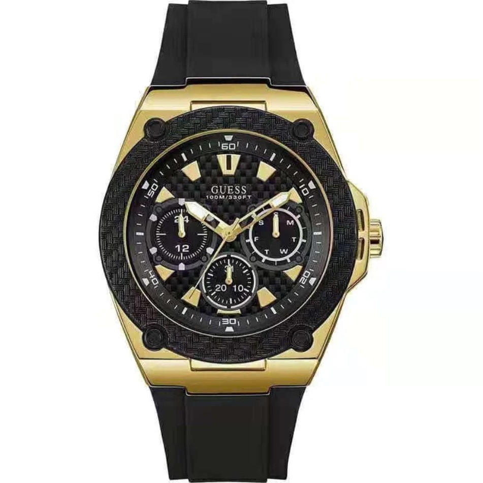 Guess Men Legacy Black Dial Silicon Watch W1049G5 45mm