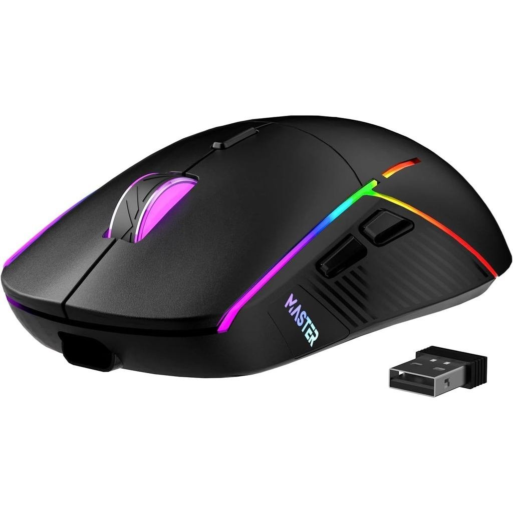 FFJ เมาส์เล่นเกมไร้สาย, 24000 DPI, Tri-Mode 2.4G/USB-C/Bluetooth 5.3 Gaming Mouse Wireless, RGB Prog