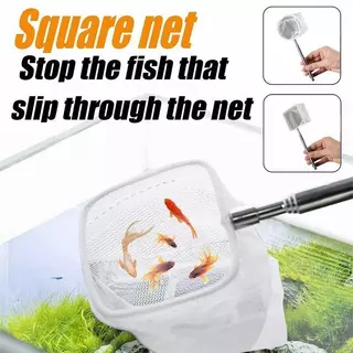 【Pet Zap】พร้อมส่ง COD ตู้ปลา สวิงตักปลา 3D กระชอนตักปลา ตาข่ายละเอียด สแตนเลสยืดหดได้ ทรงเหลี่ยม ไม่ทำลายเกล็ดปลา CW-044