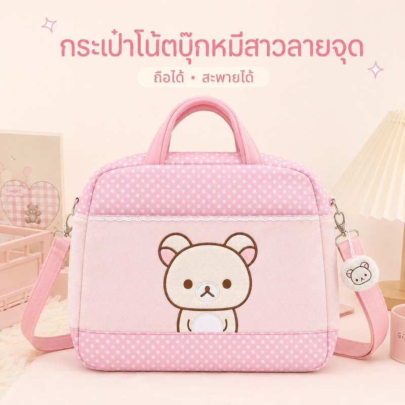 Original Design Rilakkuma/Bear Sister กระเป๋าคอมพิวเตอร์ High-value ทริปธุรกิจน่ารักสามารถกลับเฉียงได้