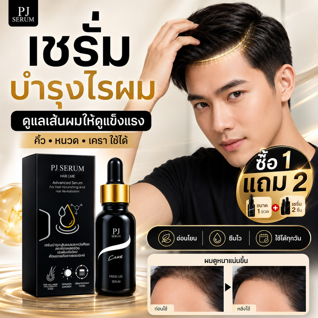 ซื้อ1แถม2🔥 PJ SERUM เซรั่มช่วยบำรุงเส้นผม 15ml ใช้ได้ทั้งคิ้ว หนวด เครา จอน ไรผม ผิวแพ้ง่ายใช้ได้