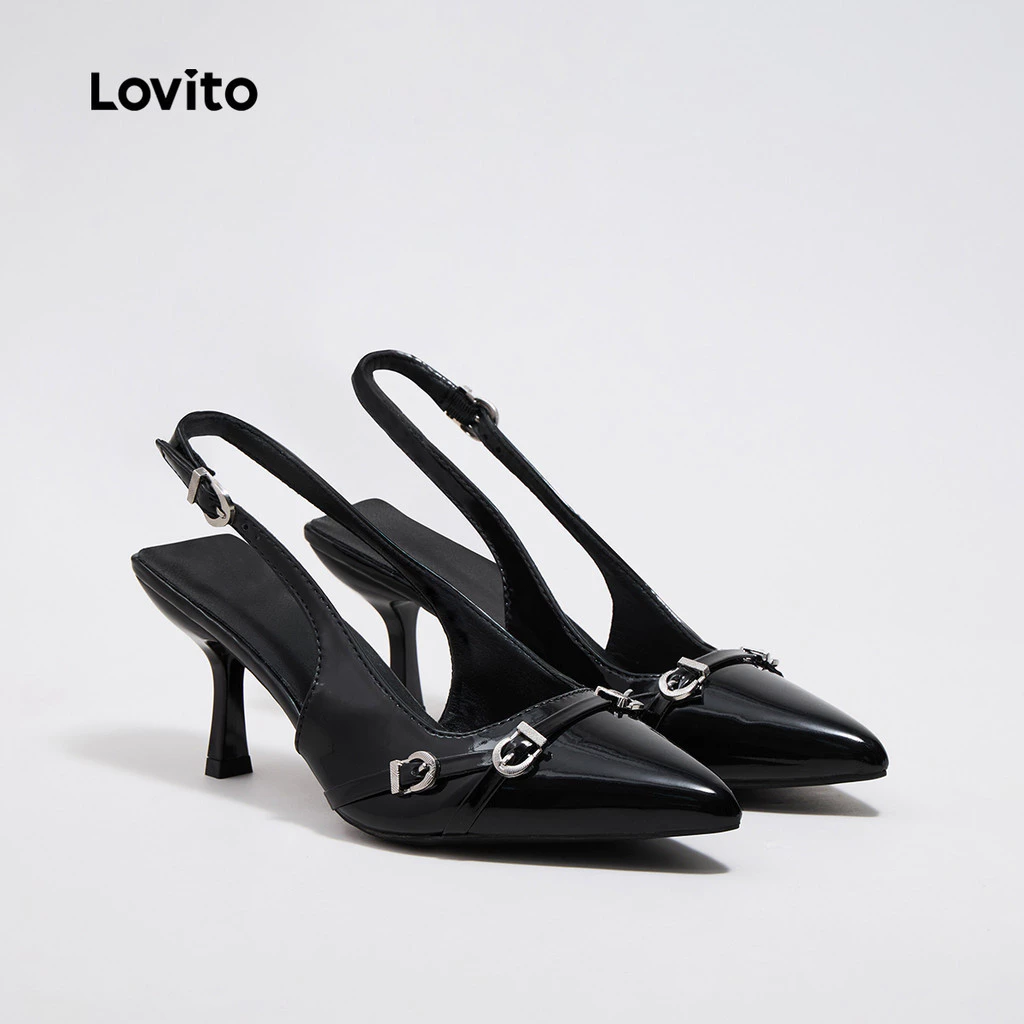 Lovito รองเท้าส้นสูงแบบเรียบหรูสำหรับใส่ทำงาน สไตล์เกาหลี ปลายแหลม สีเงิน สวยงามมาก เหมาะสำหรับงานปาร์ตี้/งานแต่งงาน เข้าชุดกับกระโปรง LFA45040