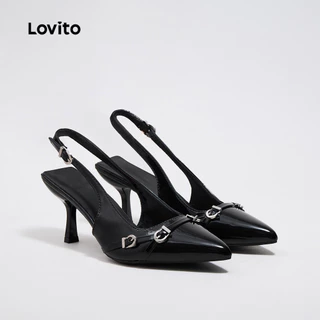 Lovito รองเท้าส้นสูงแบบเรียบหรูสำหรับใส่ทำงาน สไตล์เกาหลี ปลายแหลม สีเงิน สวยงามมาก เหมาะสำหรับงานปาร์ตี้/งานแต่งงาน เข้าชุดกับกระโปรง LFA45040