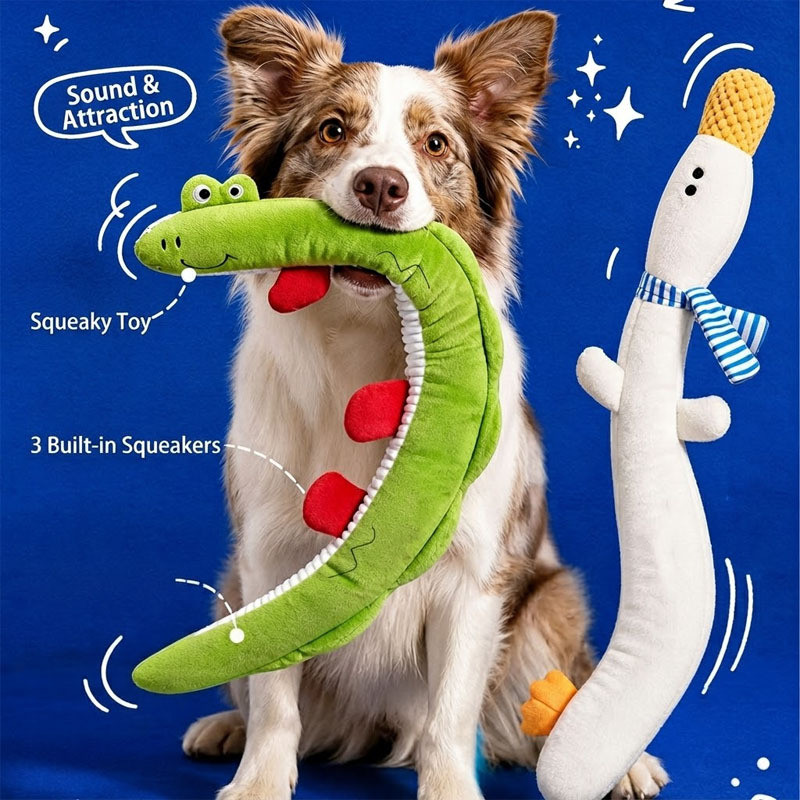 ชุดของเล่นลากจูงสุนัขแสนสนุก – ตุ๊กตาจระเข้และผ้าพันคอน่ารักเป็ด Interactive Chew & Fretch ของเล่นสําหรับสุนัขขนาดเล็ก กลาง และใหญ่ – ชุดของเล่นสัตว์เลี้ยงที่ทนทาน