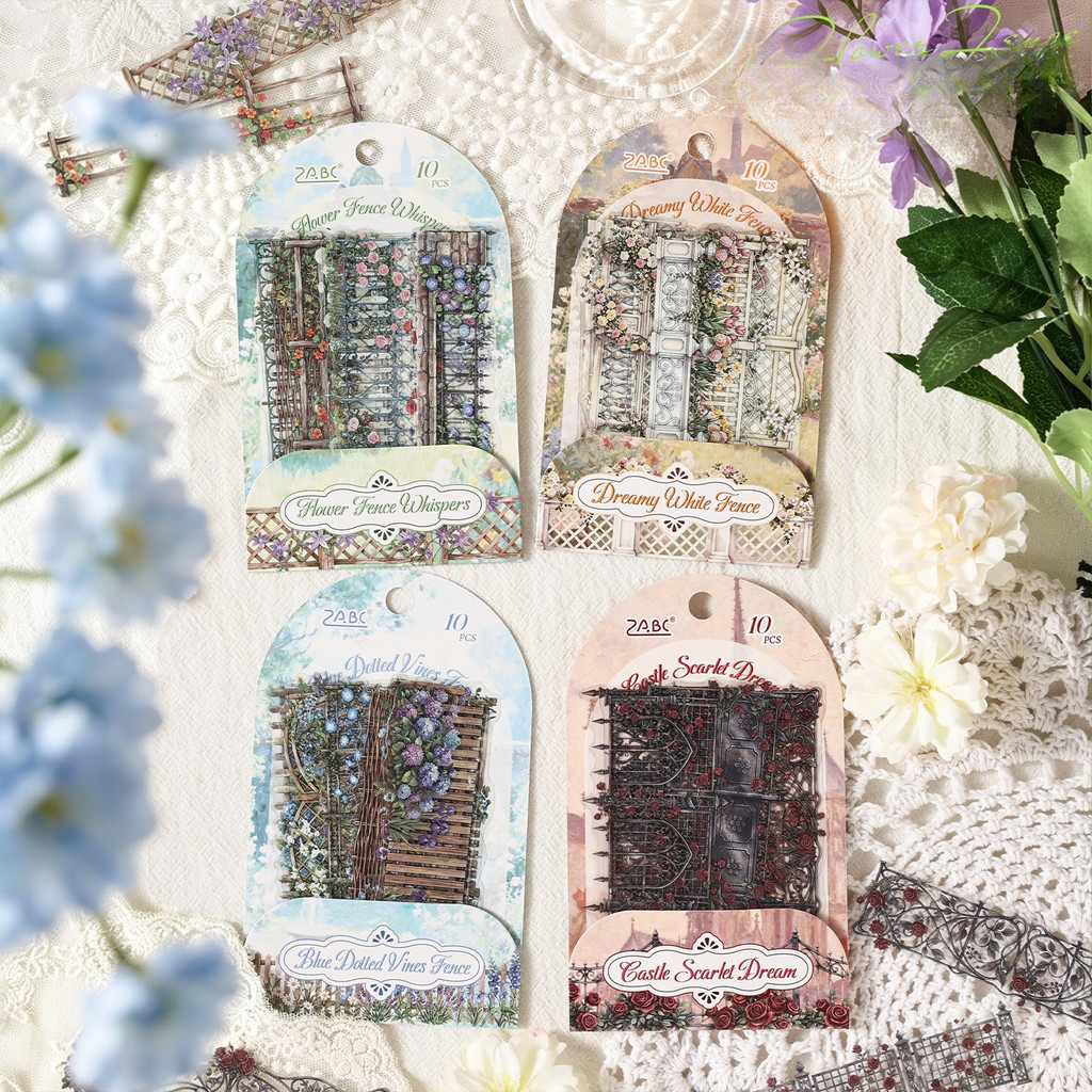 Journamm 10 PCS รั้วสวน Strip PET สติกเกอร์บัญชีมือสติกเกอร์ DIY ไดอารี่ตกแต่งอัลบั้ม Scrapbooking Junk Journal สติกเกอร์