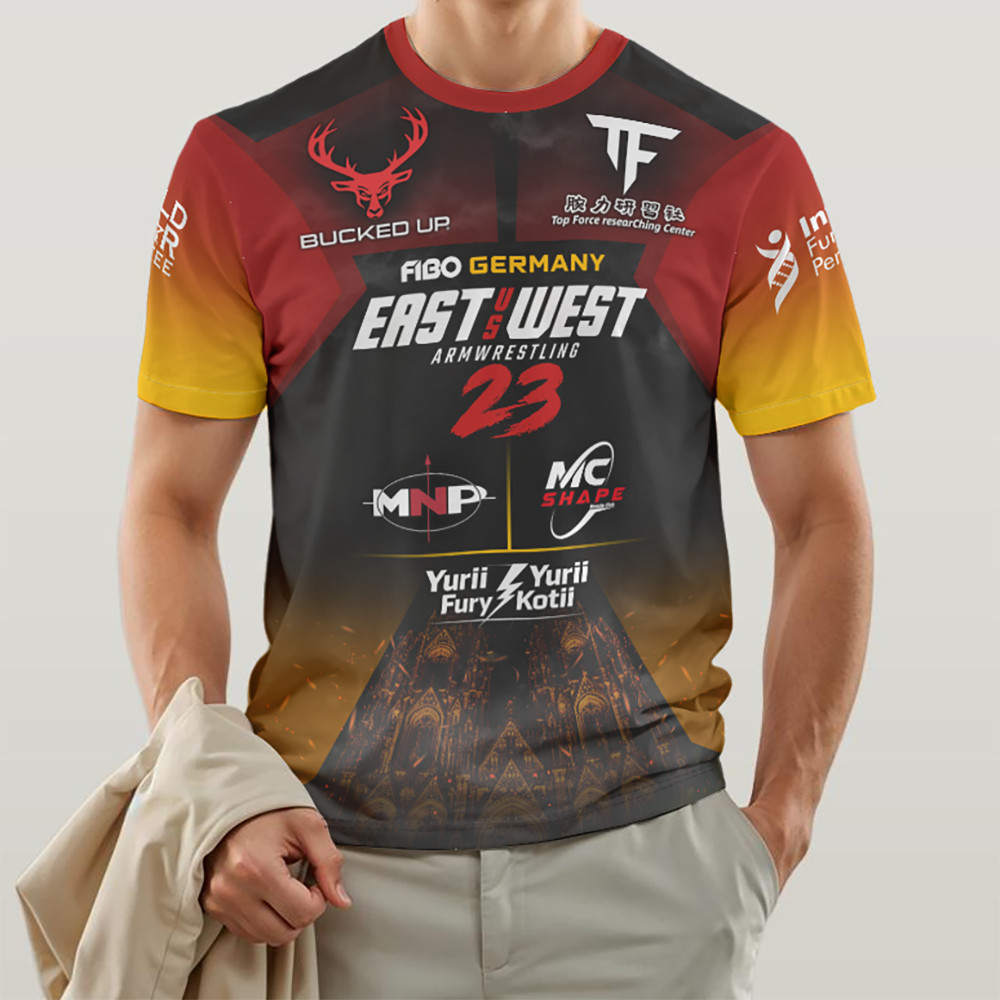 ขายดี  2026 The East vs West Series 23 เสื้อยืดมวยปล้ําพัดลมชุดกีฬาระบายอากาศผู้ชาย Breathable Quick