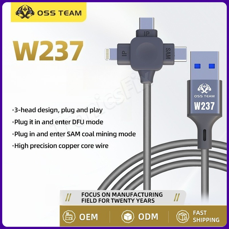 สายวิศวกรรม OSS W237 รองรับการเข้าถึงคลิกเดียวไปยัง DFU ดีไซน์ 3 หัวแกนทองแดงความแม่นยําสูง เครื่องมือซ่อมโทรศัพท์มือถือ