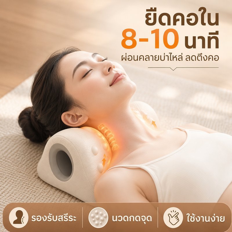 หมอนนวดยืดคอ EVA W Shape EMS Pulse Smart Display 19 ระดับ 6 โหมด 3 เครื่องทําความร้อน