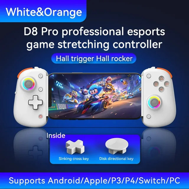 คอนโทรลเลอร์เกมไร้สาย Bsp D8 PRO RGB เหมาะสำหรับ Switch, PS4, PS5, จอยสติ๊กแบบยืดหดได้ผ่านบลูทูธ, An