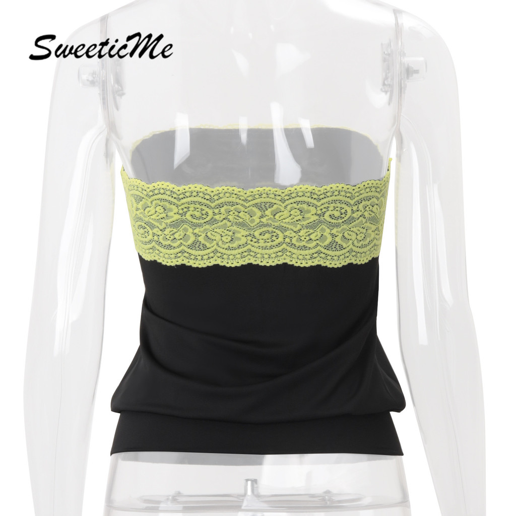 SweeticMe ผู้หญิง 2026 ใหม่แฟชั่นลูกไม้ Splicing Contrast สี Tube Tops — صورة 7