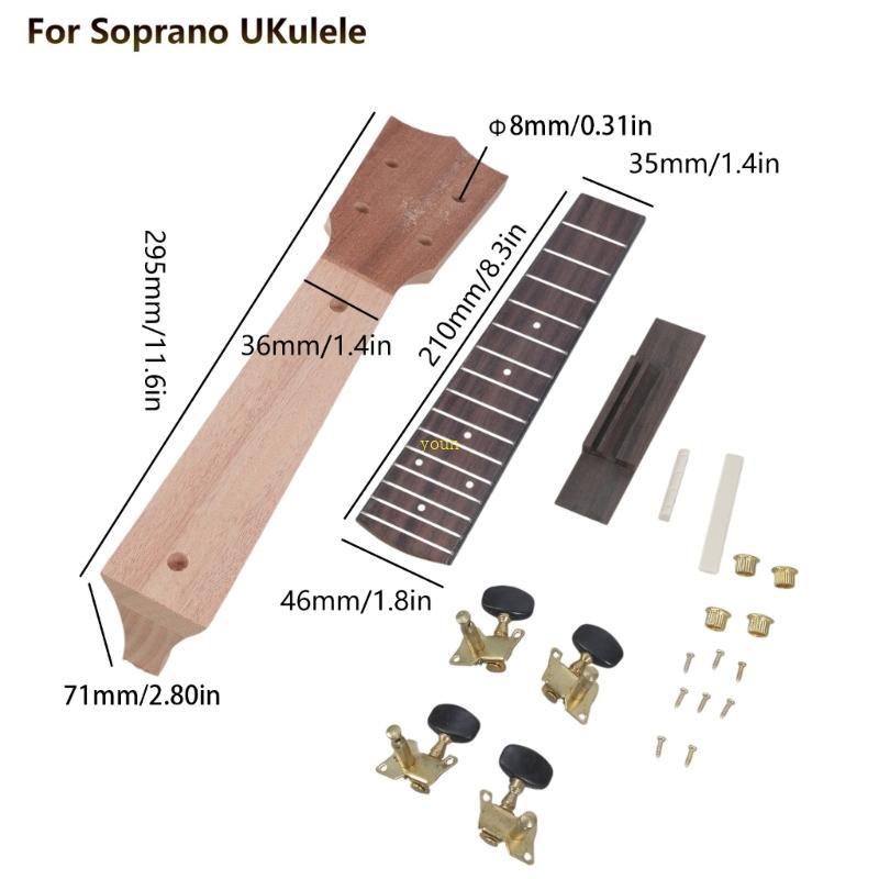 Youn Ukulele Fretboard และคอ Ukulele อุปกรณ์เสริม Ukulele อุปกรณ์ 1 ชุด Ukulele คอ Fretboard เปลี่ยน