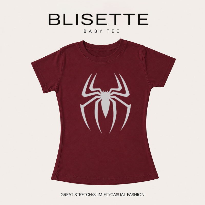 COD【จัดส่งภายใน 24 ชั่วโมง】 เสื้อยืดแขนสั้นลายแมงมุมกราฟิก ฟีลดาร์กสตรีท ทรงเข้ารูป ใส่เท่ดูเด่น ใส่สบายระบายอากาศ