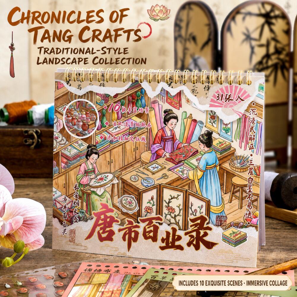 WEI 31 ชิ้น [Tang Market Trades Chronicle Series] ร้านโคมไฟ Apothecary Tavern Study ภูมิทัศน์สติกเกอร์ Journalสมุดภาพเครื่องเขียนอุปกรณ์
