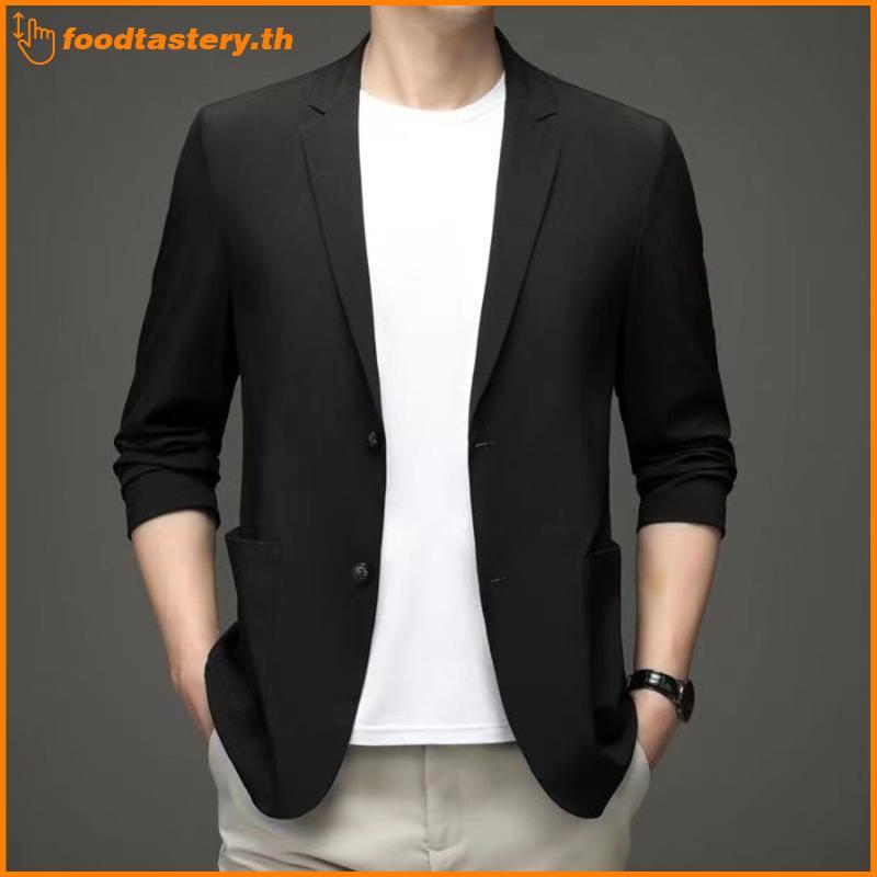 FTY เสื้อเบลเซอร์ลําลองผู้ชายน้ําหนักเบาเสื้อสูทธุรกิจสีดํา Mourning Top N